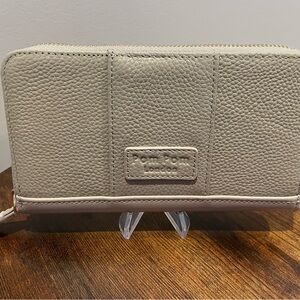 Pom Pom London Pebbled Zip Wallet in  stone
